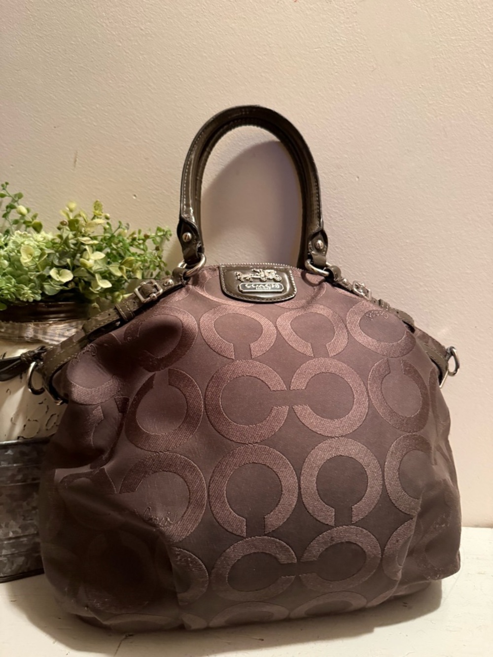 Coach Op Art Madison Lindsey Large Gray Handbag Satchel Tote $358 - Picture 2 of 12
